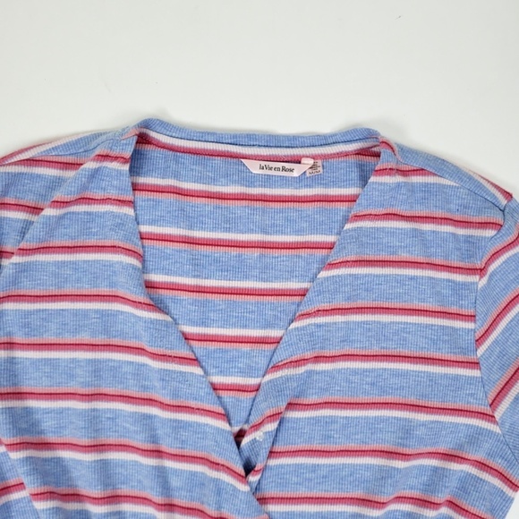 La Vie en Rose romper striped ruffles short rayon short sleeve summer spring - Picture 7 of 14